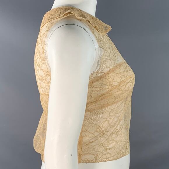 CHANEL Vintage 10 Tan Rayon Blend See Through Lace Sleeveless Dress Top - Picture 3 of 7
